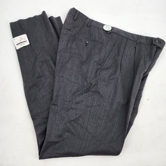 Hart Schaffner Marx Mens 39x37 Gray Wool Cashmere Pleated Unhemmed Trousers - Picture 1 of 7